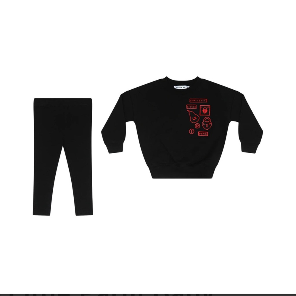 Little Parni Black Sweatshirt and Leggings Set with Red Graphics size 3Y